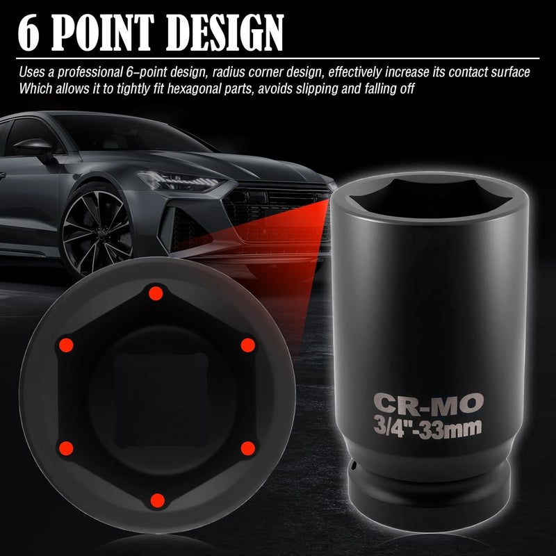 Stacool 33mm Socket 3/4 Drive with 6 Point Design,Heavy Duty Non-slip 3/4 Impact Socket for Quick Dismantle Car Axle Nuts,Professional Deep Impact Axle Nut Sockets Car Accessories (33mm-3/4"Drive) - Image 5